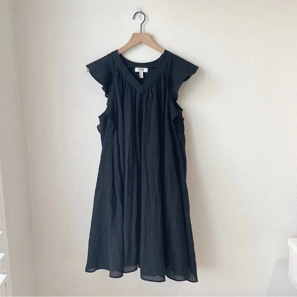 COS Ruffled Cap Sleeve Mini Dress Flowy Black 
Size 4 - Picture 5 of 13